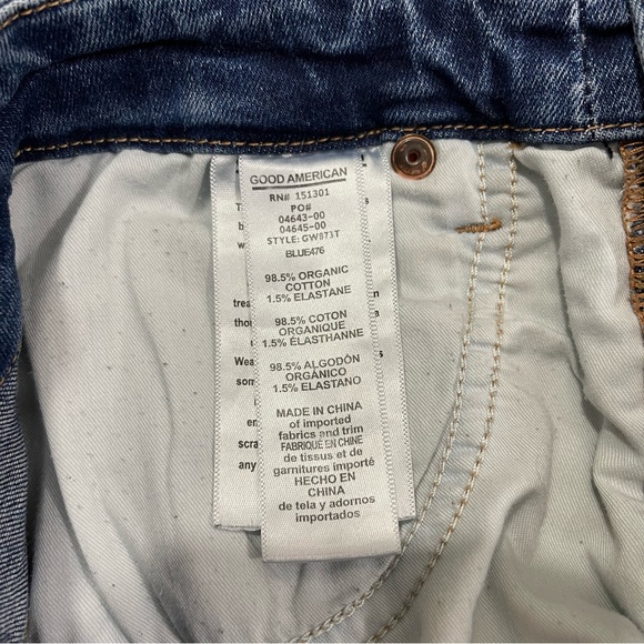 GOOD AMERICAN Navy Wash High Waisted Good Waist Distressed Knee Skinny Jeans - Picture 12 of 13